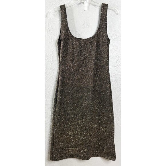 VTG Just In Time USA Made Medium Gold Black Sparkle Nylon/Poly Bodycon Dress EUC - Picture 1 of 10